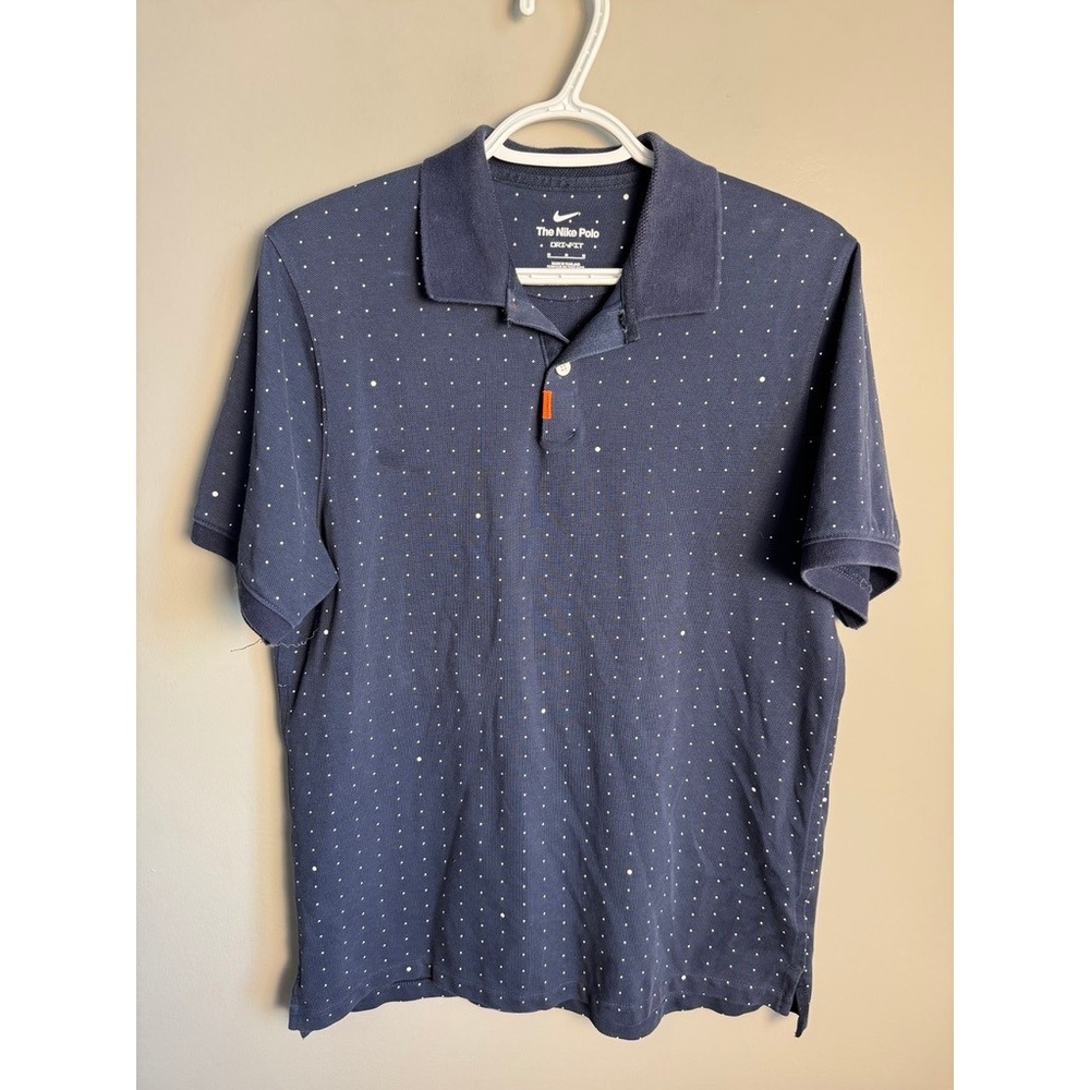 Nike Mens Navy Polka Dot Dri-Fit Polo Shirt M Golf Preppy Athletic Casual